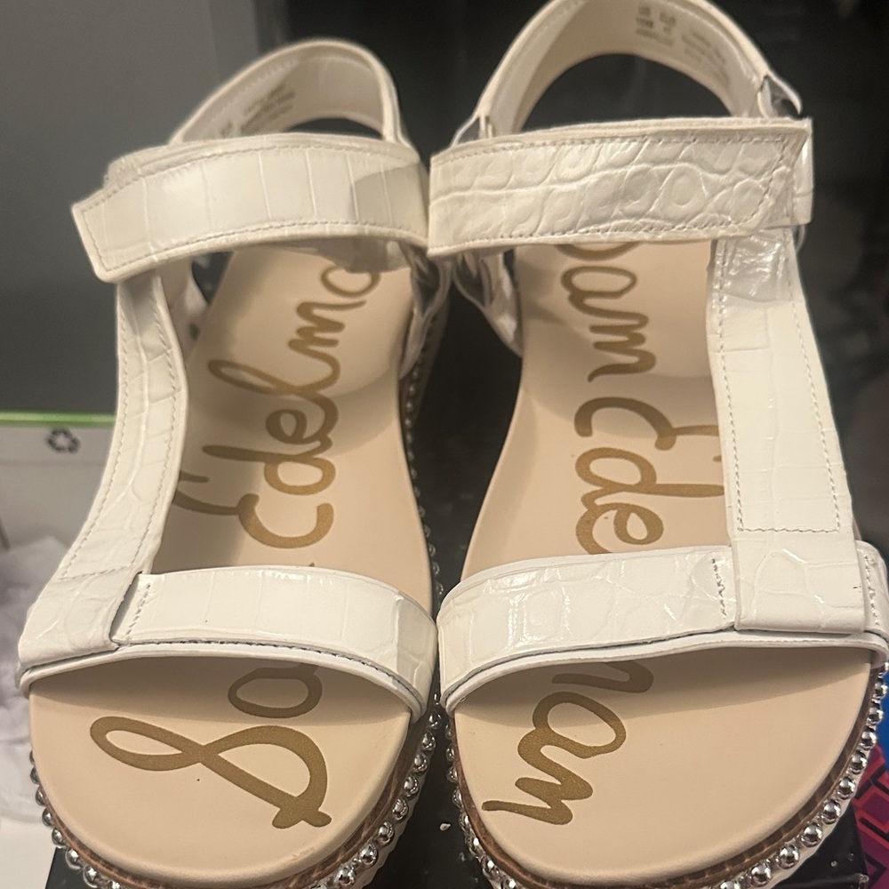 Sam Edelman White Croc-Embossed Sandals